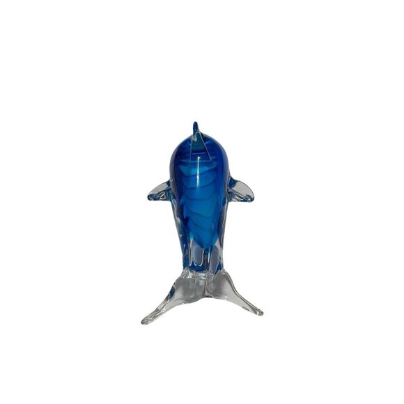 Hand Blown Glass Art Blue Dolphin Paper Weight Figure Figurine - Picture 4 of 5